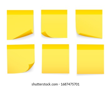 Set stick note isolated with shadow. Vector illustration.