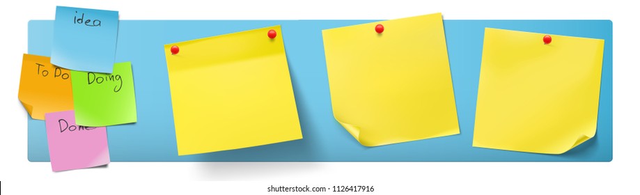 Set of stick paper notes with push pins.  Vector illustration. Can be use for your design, presentation, promo, adv. EPS10.