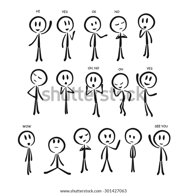 Set Stick People Different Poses Stock Vector (Royalty Free) 301427063