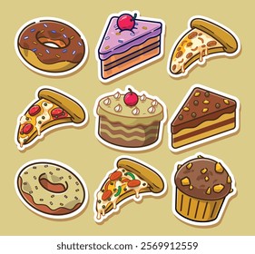 a Set of Sticker of All Bakery Items Including Pizza.