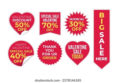 Set of sticker badge valentine day sale discount price off, big sale, for ads, flyer, banner, vector design