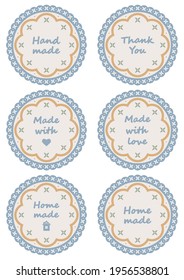 Set of sticker badges for hand made products. Design template for print. Pastel colored vector illustration