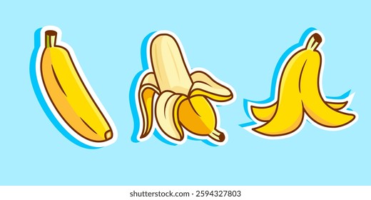 Set of Sticker Banana Fruit, Vector Illustration Cartoon Design