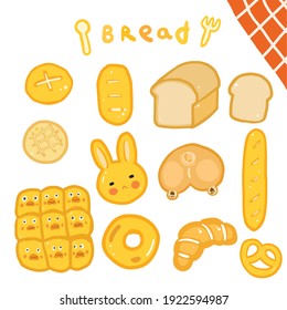 Set Sticker Cute Cartoon Bake Breads Bakery Vector Illustration For Decorate Menu Goodnotes  Card