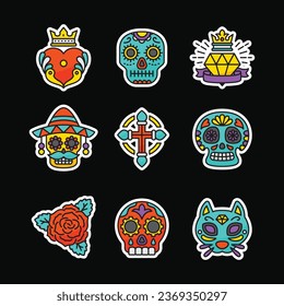 Set sticker design about day of the dead