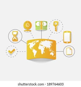 Set of sticker design. Global high-tech business concept