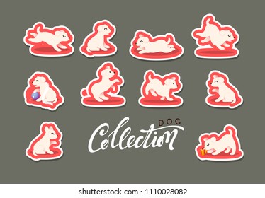 Set of sticker different dogs in style paper art and origami
