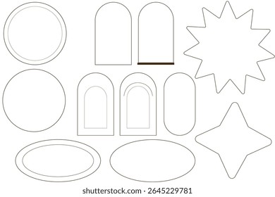 Set of sticker frame design in dark brown style. banner, background, sticker, decoration, dairy, poster.