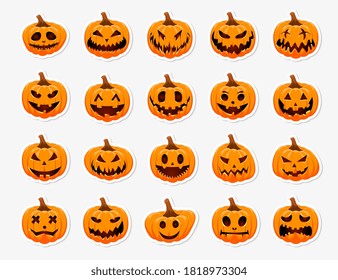 Set of sticker Halloween pumpkin.The main symbol of the Happy Halloween holiday. Label pumpkin with smile for your design. Vector illustration