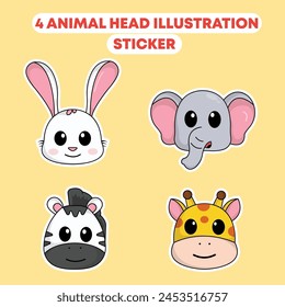 set sticker icon cute animal cartoon hippo,monkey,lion,frog,deer,bear head vector illustration. animal head sticker concept. flat style cute