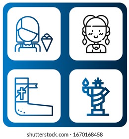 Set of sticker icons. Such as Seller, Hippie, Bandage, Statue of liberty , sticker icons