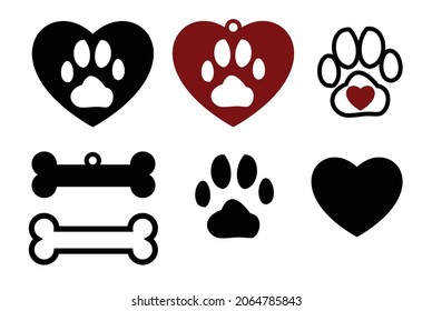 Set of sticker images for pets, dog paw, cat paw 