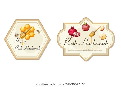 Set sticker label holiday Rosh Hashanah. Hand drawing. Isolate on a white background. Vector