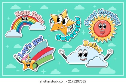 Set of sticker logo icon comic style illustration