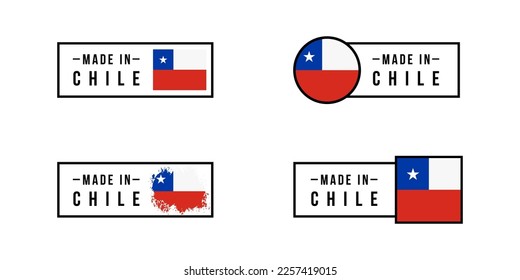 Set of sticker Made in Chile. Design labels with Chile flag for packaging, Factory, manufacturing and production country. Vector