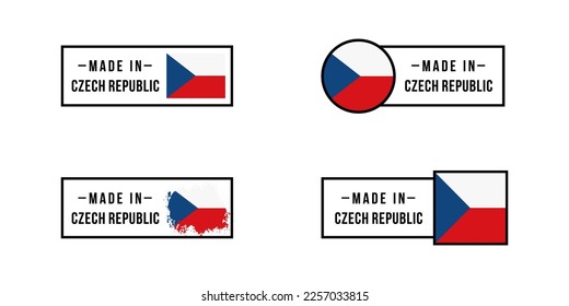 Set of sticker Made in Czech Republic. Design labels with Czech Republic flag for packaging, Factory, manufacturing and production country. Vector