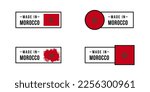 Set of sticker Made in Morocco. Design labels with Morocco flag for packaging, Factory, manufacturing and production country. Vector