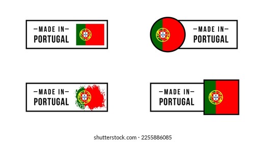 Set of sticker Made in Portugal. Design labels with Portugal flag for packaging, Factory, manufacturing and production country. Vector
