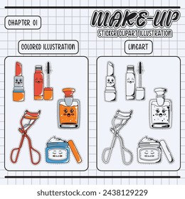 Set Sticker of Make Up and stylist equipment vector illustration printable