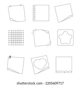 Conjunto de contornos de pegatinas, etiquetas de cuadernos. Estilo vintage.  Ilustración del vector