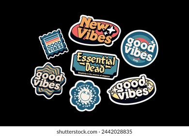 set sticker pack collection decorated with cartoon image and aesthetic quotes graphic design