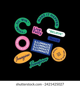 set sticker pack collection with motivational quotes typography design