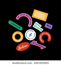 set sticker pack collection with motivational quotes typography design
