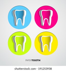 Set of Sticker papercut Tooth On White Background - Vector Illustration