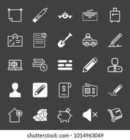 set of sticker, pencil, plane, keyboard, luggage, badge, house document, shovel, car, pen, audio call, usd coin, menu, employer, female, bill, tv, starred property, map, piggy bank, mute vector icon