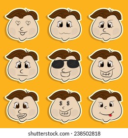Set of sticker, tag or label with different facial expressions.