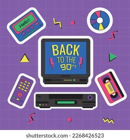 Set of stickers 90s style, vector illustration isolated	
