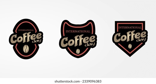 The set of stickers about national coffee day. The lettering quotes in the form of patches