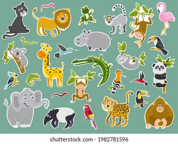 Set of stickers with African animals. Vector illustration for design of planners, notebooks and more