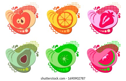 Set of stickers and badges of healthy and organic food. Vector illustration.
