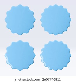 Set stickers, badges mockup. Blank labels of circle shapes with wavy edge. Vector illustration isolated on white. Copy space. Stickers or patches for preview tags, labels, design, presentation, adv