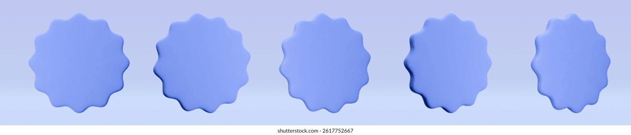 Set stickers, badges mockup. Blank labels of circle shapes with wavy edge. Vector illustration isolated on white. Copy space. Stickers or patches for preview tags, labels, design, presentation, adv