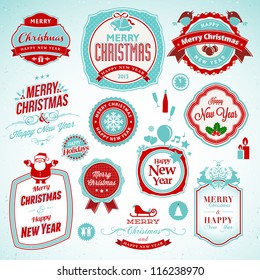 Set of stickers and badges for New Year and Christmas