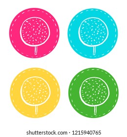 Set of stickers for baking, sweet cake pops in candy pastel colors. Vector illustration isolated on white background.