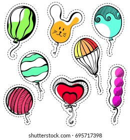 Set of stickers. Balls of different shapes and colors.Hand drawn, isolated on a white background. Vector illustration.