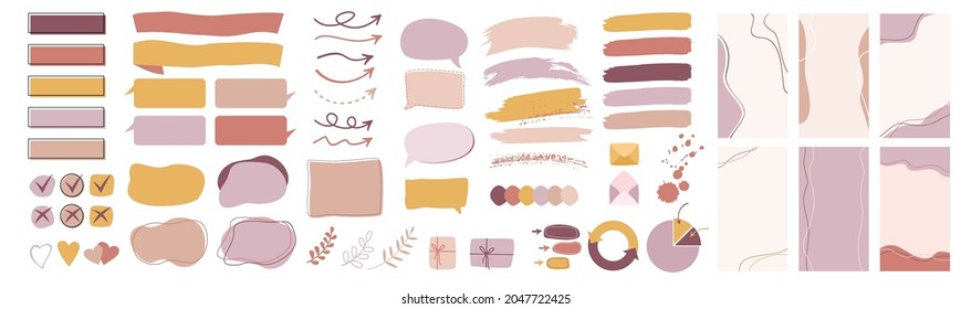 Set of stickers and banner templates for social media stories design