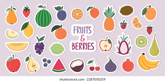 A set of stickers with berries and fruits