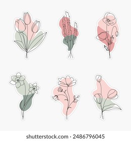 A set of stickers with bouquets of wild flowers 