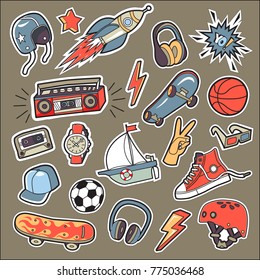 A set of stickers for the boy by interests.Vector . 
