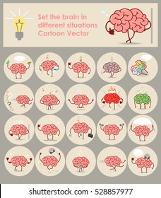 Set stickers brains in different situations. Vector cartoon icons