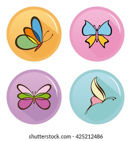 Set of stickers with butterfly icons on a white background