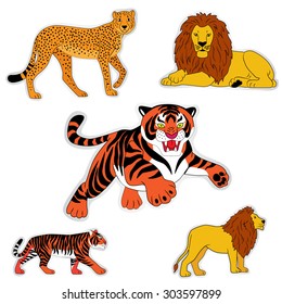 Set Stickers Cartoon Predators Kids 스톡 벡터(로열티 프리) 303597899 | Shutterstock