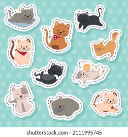 set stickers cats cute animals