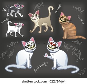 Set of stickers with cats internet memes for everyday expressions in social media, chat, messages, mobile and web apps, internet communication and printed material.
