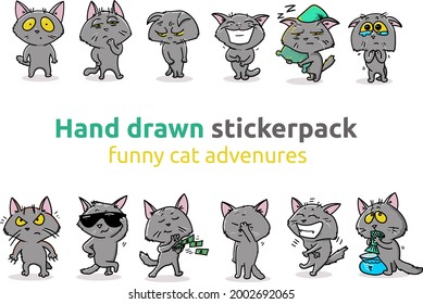 Set of stickers, cats, vector illustration, cartoons