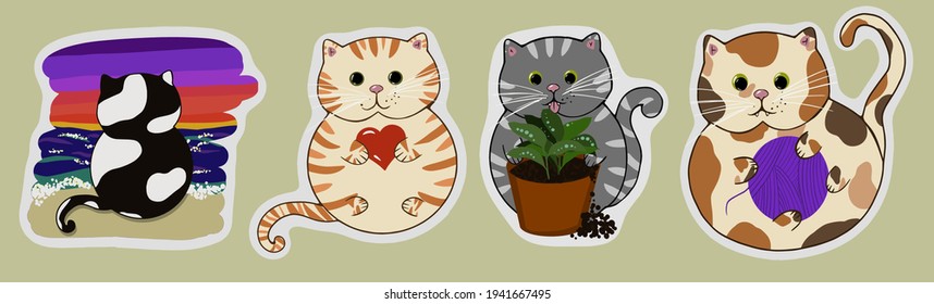 Set of stickers with cats. Wallpapers, backgrounds, postcards, icons, images.